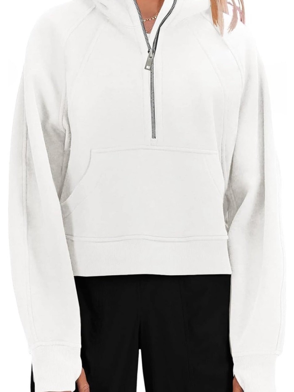 Women's White Half-Zip Sweatshirt Pullover
